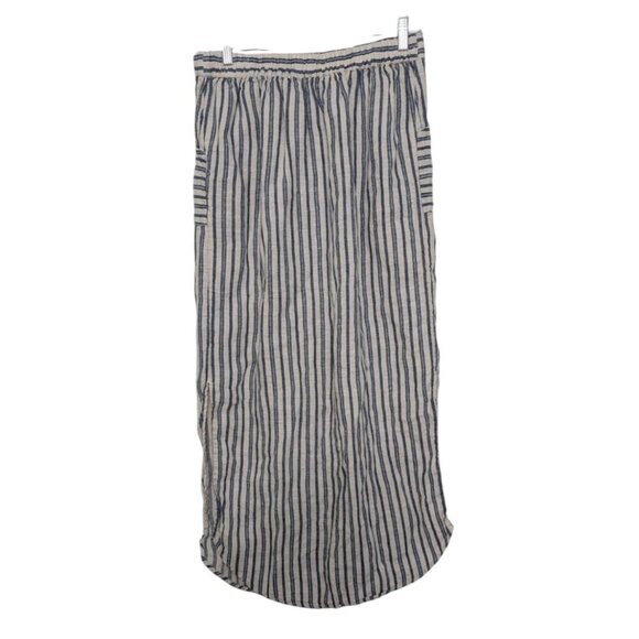 Tahari 100% Linen Stripe Maxi Skirt Womens Size Medium Blue Coastal Button Front - Picture 8 of 10